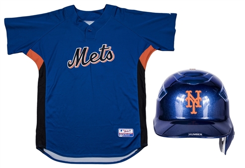 Lot of (2) 2007 Philip Humber Game Used New York Mets Batting Practice Jersey & Batting Helmet (MLB Authenticated & Mets-Steiner)